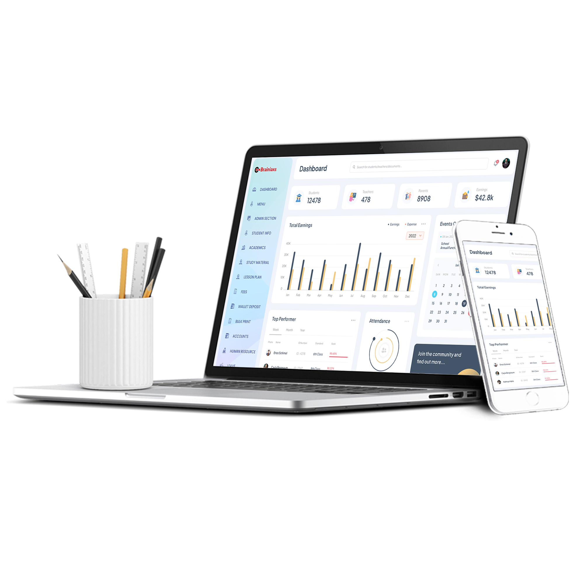 Brainiaxs IT school management software interface